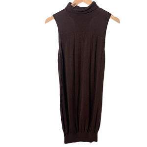 Rhys Dwfen Turtleneck Sleeveless Silk Blend Knit Sweater Dress Brown, Small